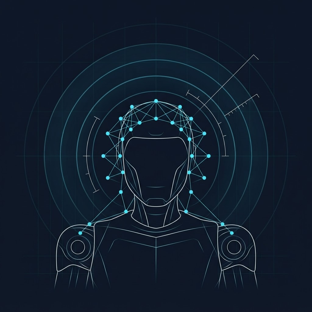 Abstract diagram of a spatial microphone array around a robot head, illustrating the Daredevil paper